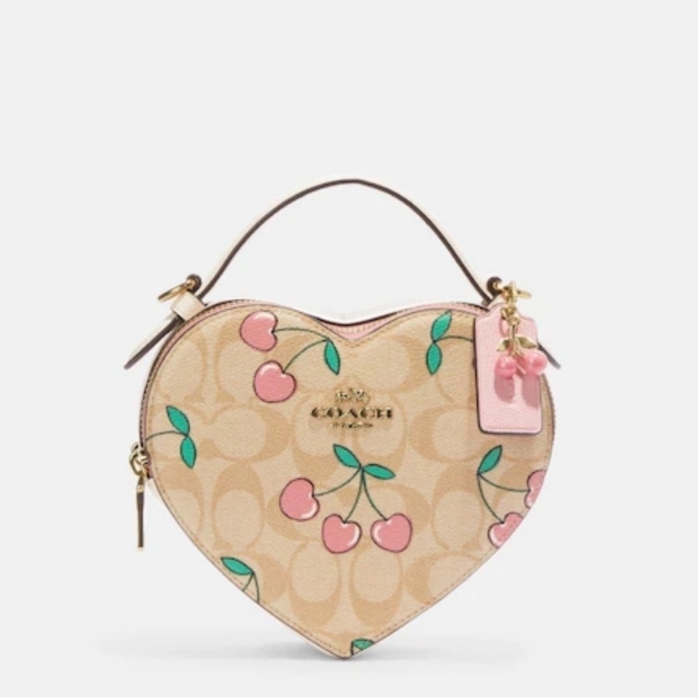 Coach Heart Crossbody Bag - Pink and Tan Heart Cherry Print